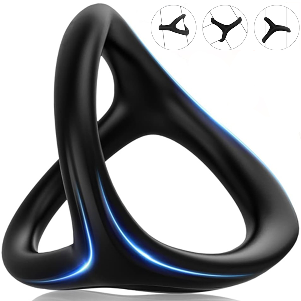 Silicone Penis Ring CENTEREL 3 in 1 Ultra Soft Ring for Men Couple-Black 
